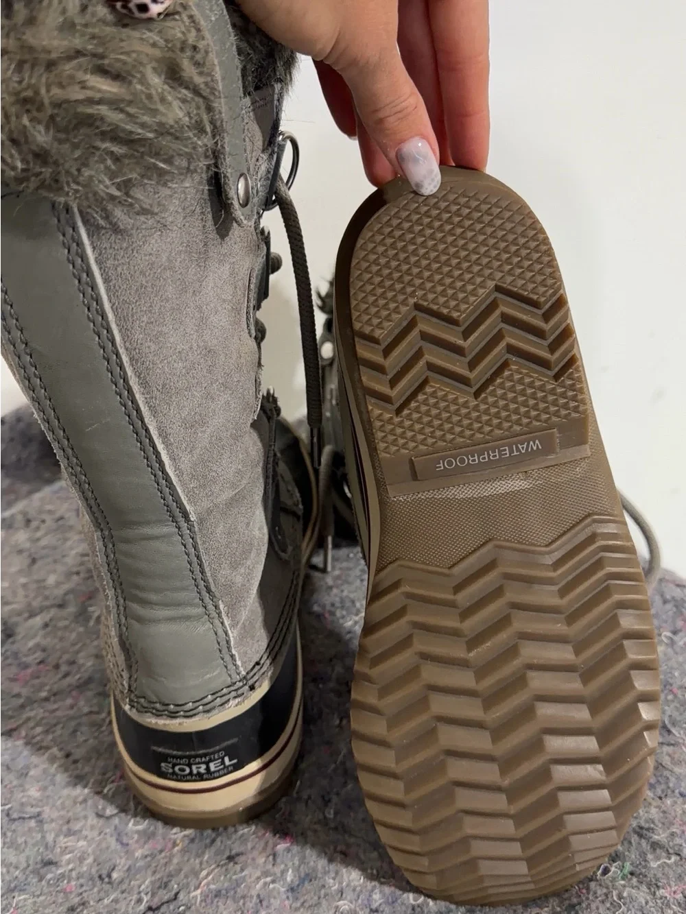 Sorel Waterproof Gray Faux Fur-Trim Winter Boots